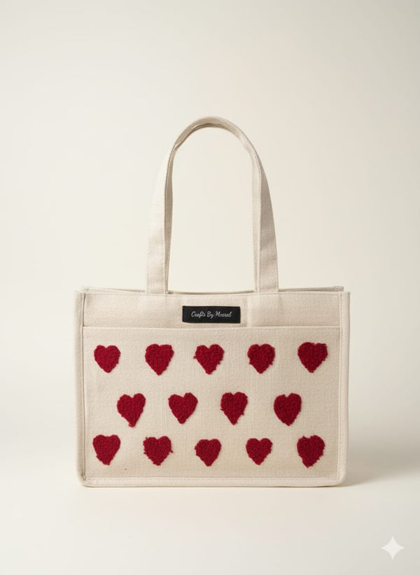 Handmade Embroidered Heart Tote Bag
